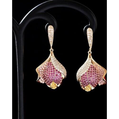 Fashion Beautiful Elegant Flower Earrings High Quality Sparkling Cubic Zirconia Flower Drop Earrings For Women Birthday Gift