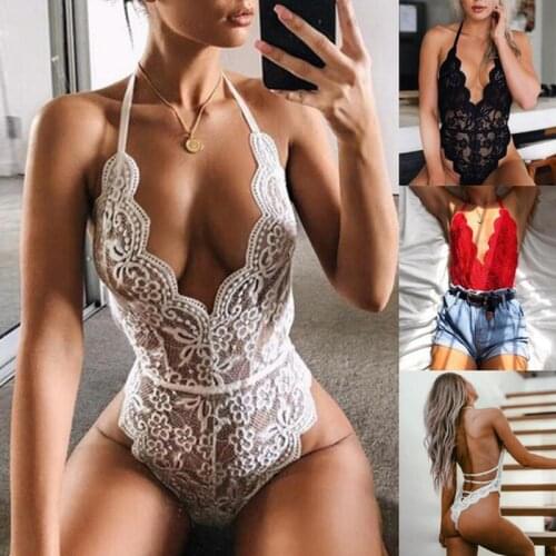 Lingerie Sexy Lace Teddies Bodysuits Erotic Costumes Women Transparent Sex Underwear Nightwear Halter Rompers Temptation Clothes