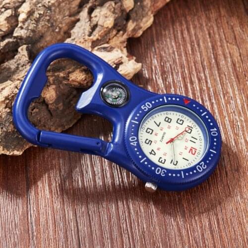 Wholesale Backpack Decoration Compass Watch Clip Carabiner Hook Pocket Watches Luminous Mini Dial Quartz Outdoor Unisex Watches