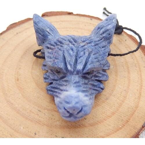 Natural Stone Carved wolf head blue coral Pendant,Popular jewelry Natural Gemstone,40x30x14mm，13.7g