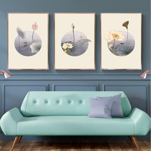 Chinese Style Retro Pond Lotus Study Home Living Room Canvas Printing Waterproof Ink Hd Decorative Poster Frameless