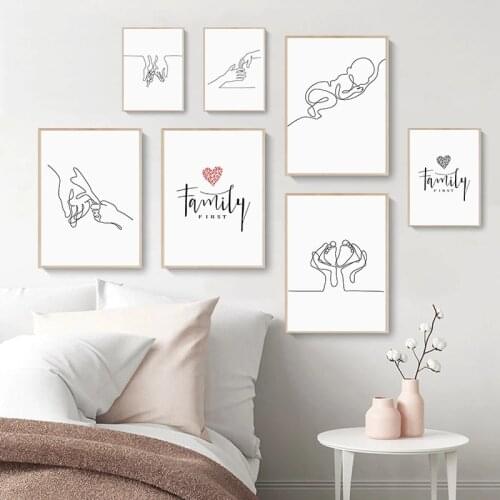 Hand In Hand Canvas Painting Family Quotes Nursery Wall Art Poster Print Minimalist Picture Kids Living Room Modern Home Decor