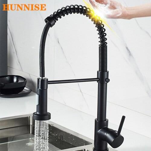 Touch Spring Kitchen Faucets Matte Black Sensitive Sensor Kitchen Mixer Tap Stainless Steel Touch Black Kitchen Sink Faucets