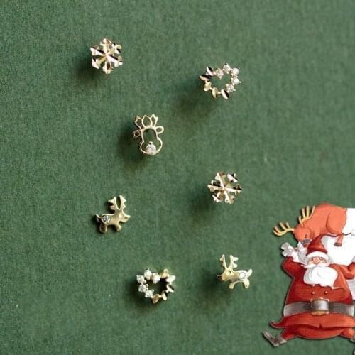 14k Pure Gold Reindeer Snowflake Christmas Holiday Heart Earrings Studs Dainty Minimalist Simple Minimal Styles Kids Girl Gift