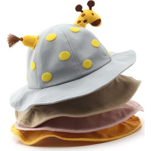 2-4 Year Children Sun Hat Lovely Giraffe Doll Decorate Hat for Boys Girls Spring Autumn Dot Solid Breathable Kids Fisherman Hat