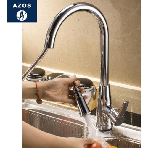 Kitchen Sink Faucets 2 Color Stainless Steel Chrome Polish Silver Swivel Pull Out Hose Chrome Polish Brass Deck Mount CLCF018