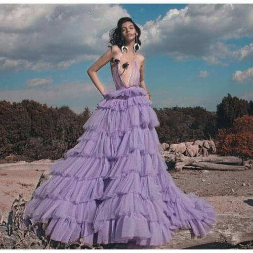 Sexy Backless Sheer Tulle Dresses Extra Puffy Tiered Fluffy Tulle Dressing Gown Women Party Formal Tulle Dress платье женское