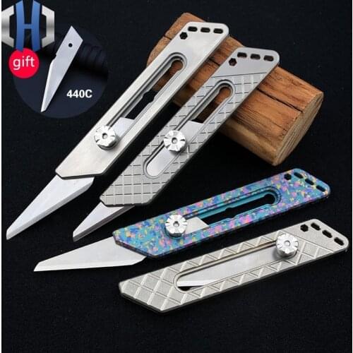 Titanium Alloy Cut Grid Heavy Duty Knife EDC Tool Portable Paper Cutter Open Box Knife