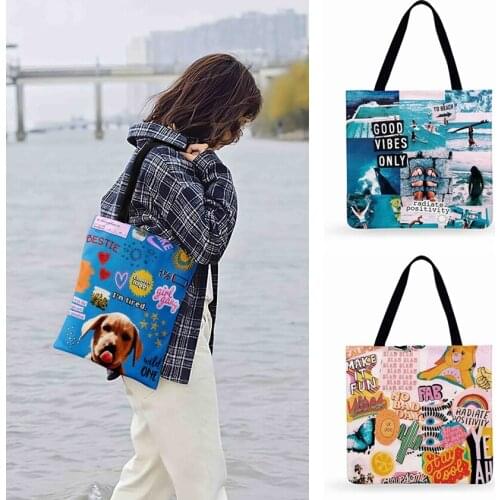 Outdoor Beach Bag Street Hip-hop Art Poster Painting Printed Tote Bag For Women Casual Fashion Shopping Bag Ladies Shoulder Bag