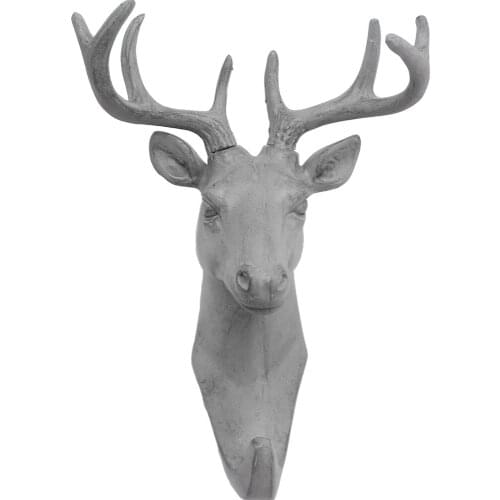 Roogo Grey Animal Hook Hanger Deer Rhino Horse Giraffe Elephant Head Wall Hanger Coat Hat hooks for bags Holder Resin Home Decor