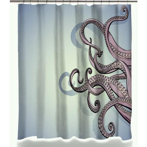 Waterproof 3D Octopus Printed Polyester Bath Shower Curtain Sets Bathroom Carpet Accessories with 12 Plastic Hooks