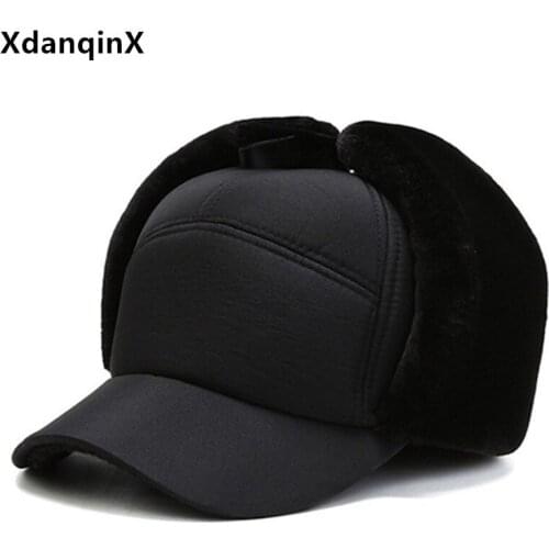 XdanqinX mens earmuffs hat winter Bomber Hats for men warm thick velvet windproof ski cap Middle-aged Dad anti-cold winter hat