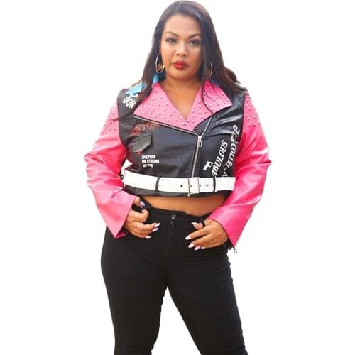 Plus Size Jacket 5XL 4XL Women Fall Clothes 2021 Autumn Winter Pu Leather Oversized Jacket Moto Rivet Chaqueta De Cuero Mujer