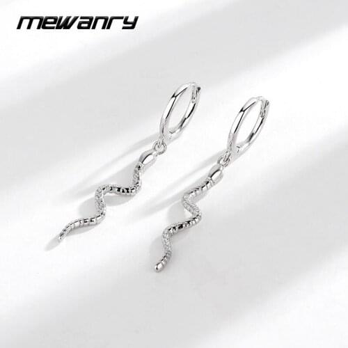 MEWANRY Prevent Allergy 925 Sterling Silver Hoop Earrings for Women New Trendy Unique Little Snake Pendant Design Party Jewelry