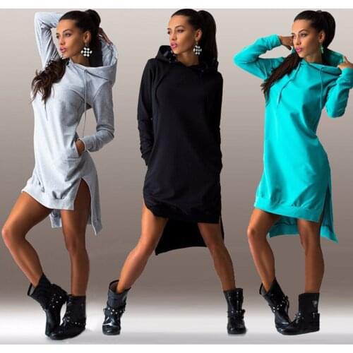 Woman Dress Hoodies Sports Autumn Casual Long Sleeve Split Sweatshirt Hooded Dress Women Clothes Casual Dress Plus Size