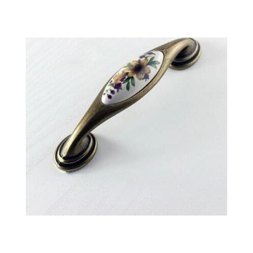 128mm ceramic furniture handle bronze kitchen cabinet handle antique brass dresser cupboard door pull knob 5"