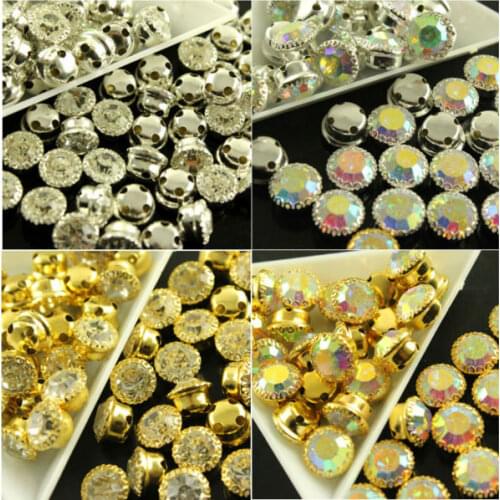 144p 6-10mm crystal AB sew on glass Stone sew on rhinestones jewels Gold silver plated sewing accessories DIY Wedding Dress trim