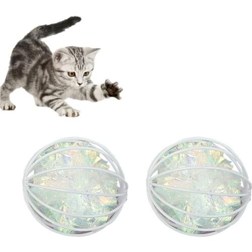 2PCS Cat Ball Toy Funny Interactive Iron Crinkle Ball Cat Toy Plastic Artificial Colorful Cat Teaser Toy juegos gatos Wholesale