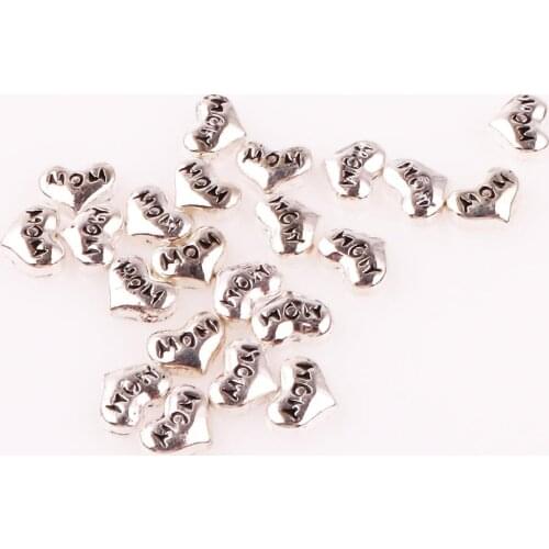 20pcs/lot Letter heart MOM floating charms for living memory glass floating locket charms DIY jewelry