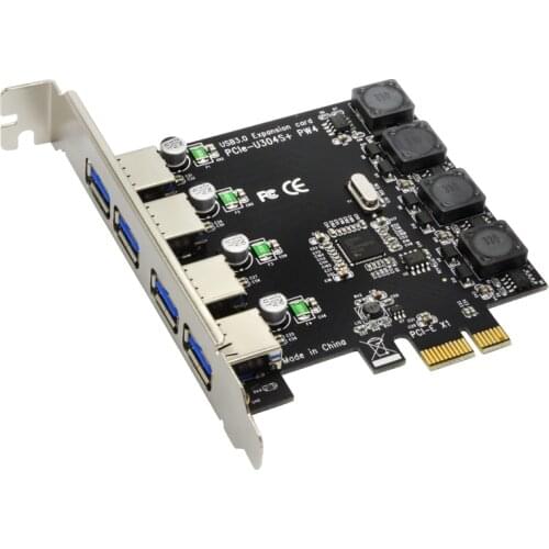 5Gbps 4 Ports USB 3.0 Superspeed Expansion Card Adapter PCI-E PCI Express Controller for PCIe X1 X4 X8 X16 Port for Win 7 8 10