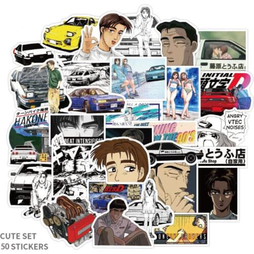 50PCS Initial D Stickers Laptop DIY Fridge Guitar Luggage Skateboard Phone Car Bike Waterproof Graffiti Sticker Decals Kid Toys
