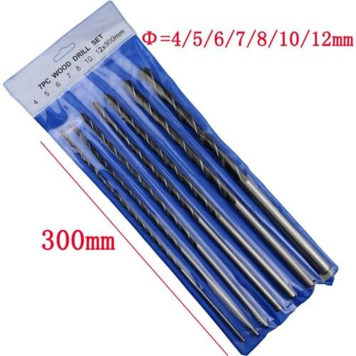 7Pcs 300mm Lengthened Three Sharp Woodworking Drill 4-12mm Centering Woodworking Hole Set