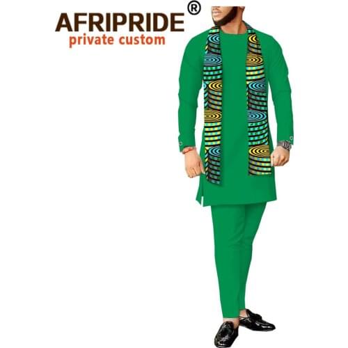 African Clothing for Men Dashiki Shirts Ankara Pants and Print Scarf 3 Piece Set Tribal Tracksuit Dashiki Attire Wear A2016038