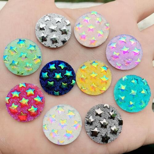 Shiny New Fashion 20pcs/lot 20mm AB Color Flat back Resin Round &star Surface DIY For Garment Toy Jewelry Accessories