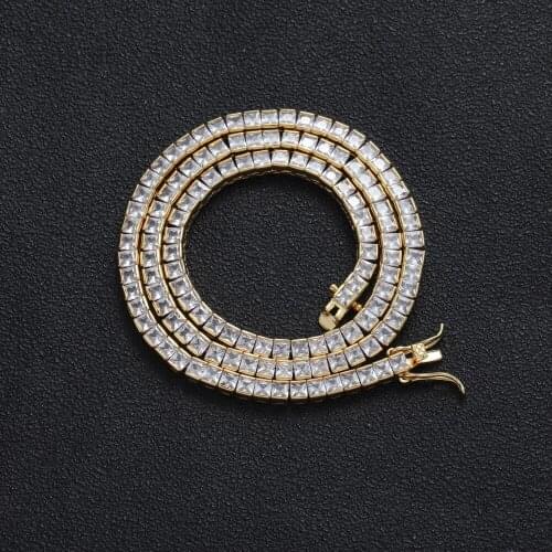 Bling Bling 3mm*3mm square zircon Brass Tennis Chain Mirco Pave Prong Setting with zricon Necklace Hip hop Jewelry Gift BC120