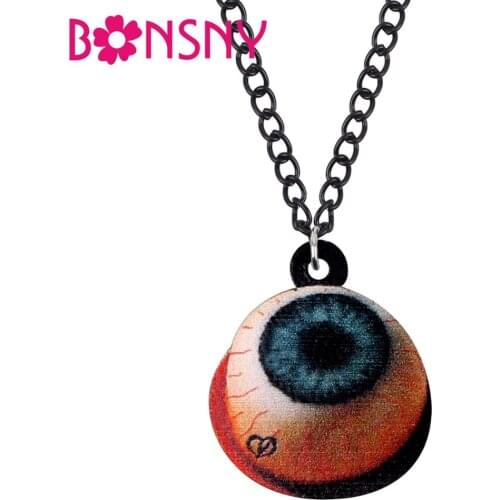 Bonsny Acrylic Halloween Horror Bloodshot Eyeball Necklace Pendant Choker Jewelry For Girls Teen New Hot Party Decorations Gift