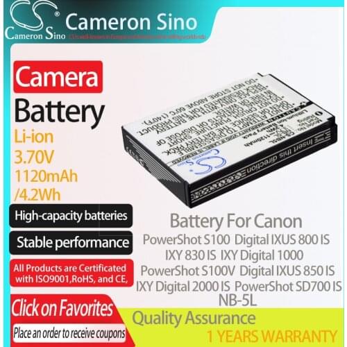 CameronSino Battery for Canon IXY 830 IS PowerShot S100 Digital IXUS 800 IS IXY Digital 1000 fits Canon NB-5L camera battery