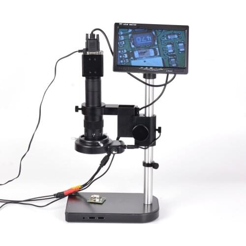 2MP VGA Digital Industrial Microscope Camera Kit 100X Zoom C-mount Lens 7" LCD Monitor 144 LED Adjustable Light for PCB Repair