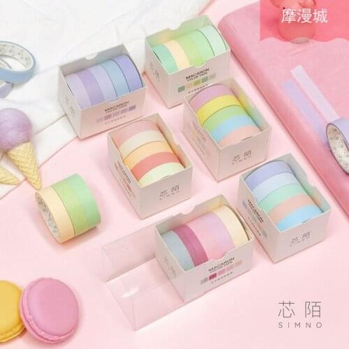 5Pcs/Box solid color Macron salt decorative washi tape set INS hand account bullet diary scrapbook stationery masking tape