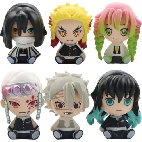 6 Style/Set Q Version Demon Slayer Sitting Figure PVC Action Figure Anime Cartoon Model Collection Figurine Gift Toy Ornament