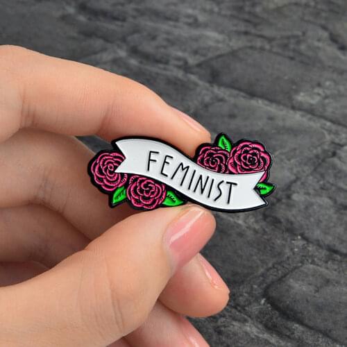Elegant Red Rose Pin Rose To Send Beauty" Feminist "badges Lapel Brooch Enamel Pin Denim Bag Cap Jewelry Gift For Women Girls