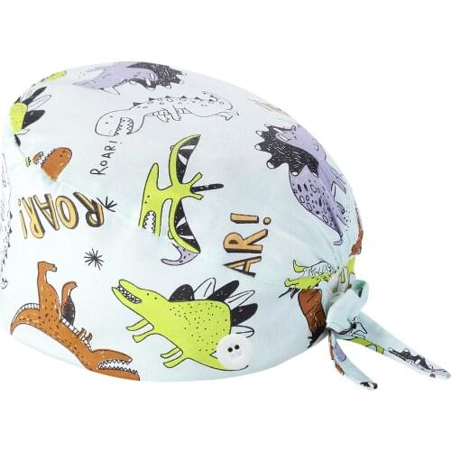 Cartoon Print Scrub Cap Sweatband Bouffant Nurse Hats With Buttons Adjustable Comfortable Working Caps Gorro Enfermera FL50