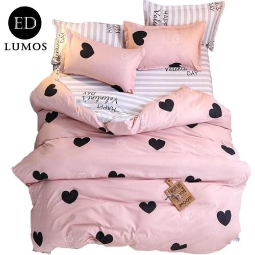 ED-Lumos Duvet Cover Sets Bedding Collections with Flat Sheets 2 Pillowcases Love Heart Pattern Pink 4 Pieces 4 Sizes