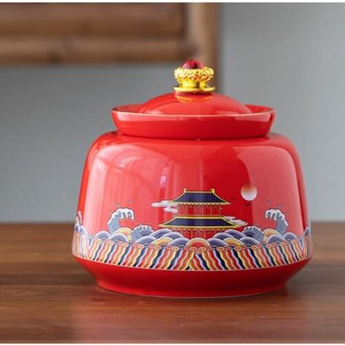 Chinese Style Ceramic Tea Caddy Green Tea Storage Tank Home Office Appliances Teaset Court Painting Tea Ware Wooden Box Jars Pot