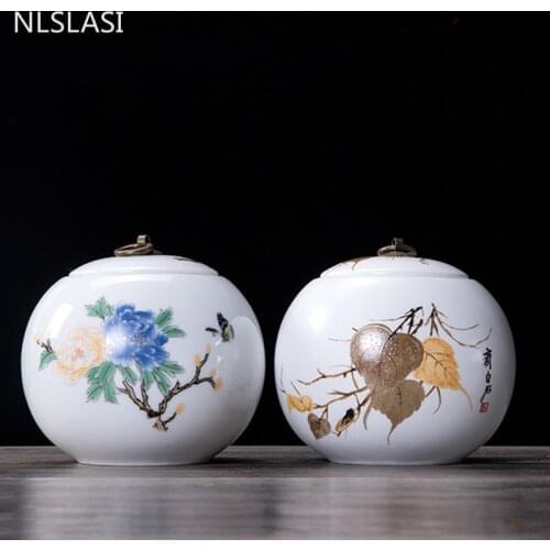 Creativity Flower Pattern Ceramics Tea Jar Oolong Tieguanyin Storage Tank Travel Portable Sealed Tea Caddy Spice Organizer