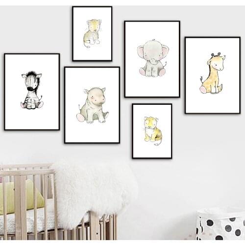 Horse Tiger Leopard Hippo Elephant Giraffe Wall Art Canvas Painting Nordic Posters And Prints Wall Pictures Baby Kids Room Decor