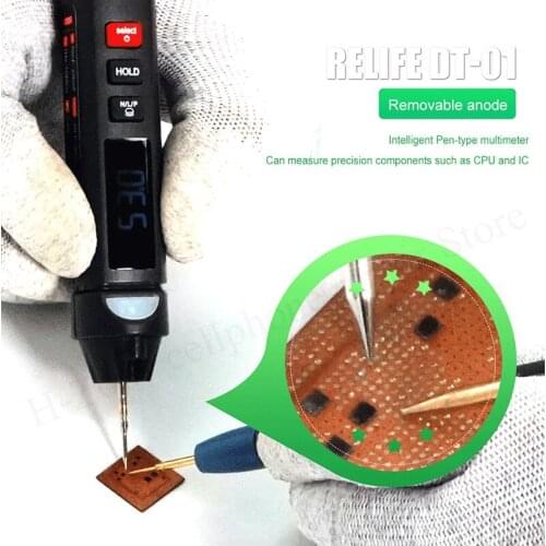 RELIFE 3 IN 1 DT-01 Smart Pen Type Mini Multimeter test pencil phase sequence meter with Flashlight HD display For Phone Repair