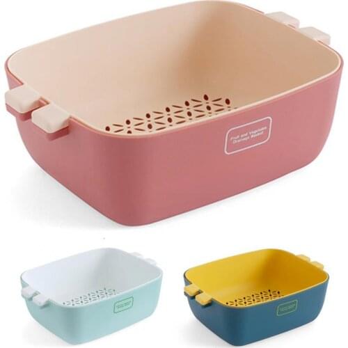 Multi Function Kitchen Strainer Double Layer Large Capacity PP 2 in 1 Vegetables Fruits Washing Drain Storage Basket for Home