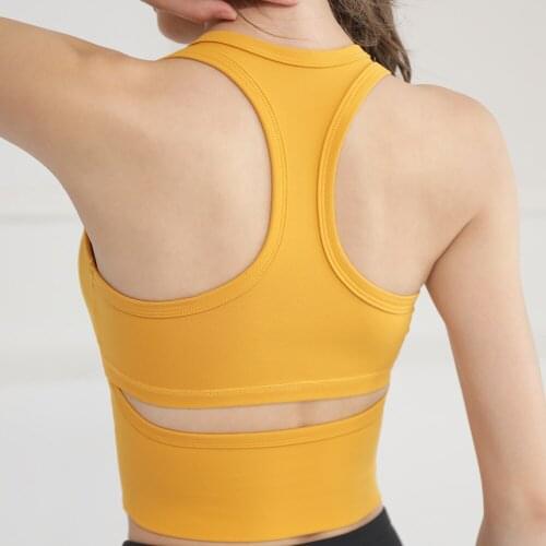 New Running Yoga Wear Womens Quick Drying Sports Bras Fixed Pad Gym Clothes Solid Color Fitness Yoga Sport Breathable Tops