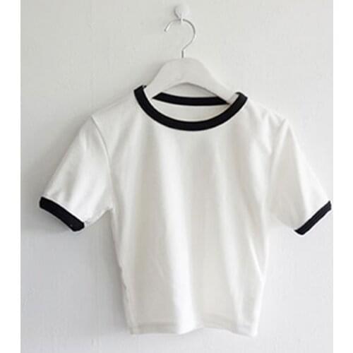 New Women Summer Crop Tops Skinny Slim Fit Short Sleeves Round Neck Pullover T-shirts SCI88