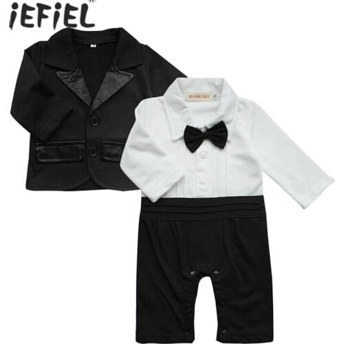 Toddler Boys Gentleman Suit Long-sleeved Baby Rompers Jumpsuit+Coat 2pcs Newborn Party Wedding Tuxedo Sets Infant Kids Clothes