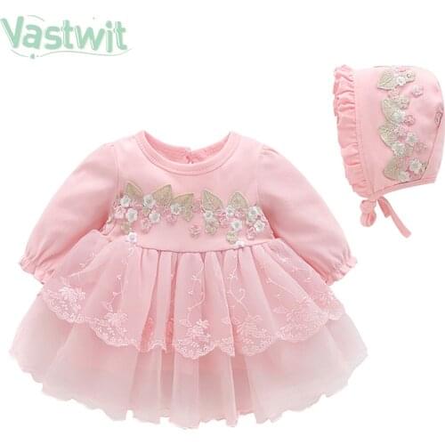 Newborn Baby Girls 1st Birthday Dress For Kids Girls Wedding Party Princess Embroidered Mesh Tulle Tutu Baptism Dress 0 3 6 12M