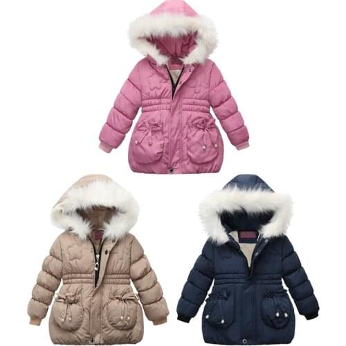 Autumn Winter Baby Girls Jacket Keep Warm Thicken Christmas Coat Fur Collar Hooded Zipper Outerwear 2 3 4 Years Old Kids Clothes