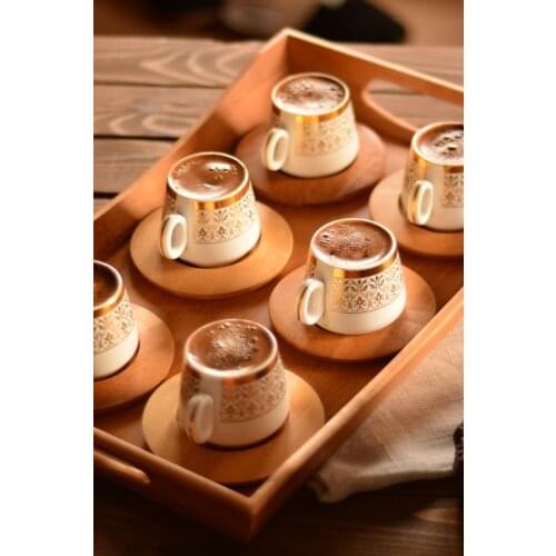 Ottoman Hanzade 6 Personality Coffee Cup Pad Gold Pattern Coffee Set Fashionable Design Bamboo Pad tazalar kaneka trouble drink