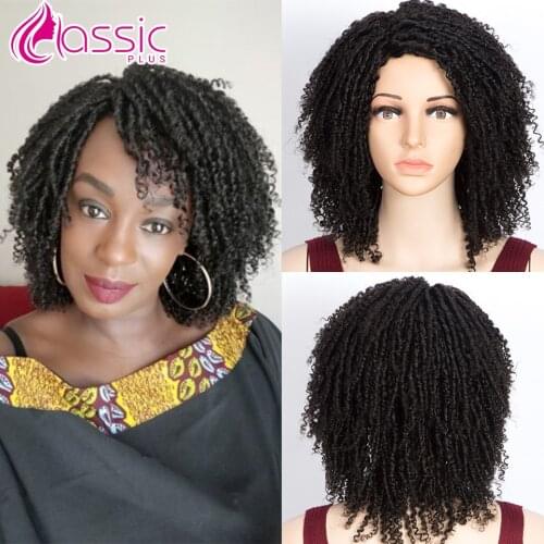 Classic Plus 14 inch Afro Kinky Curly Wig Synthetic Short Dreadlock Wig for Black Women Soft Ombre Black Red Brown Braids Wig