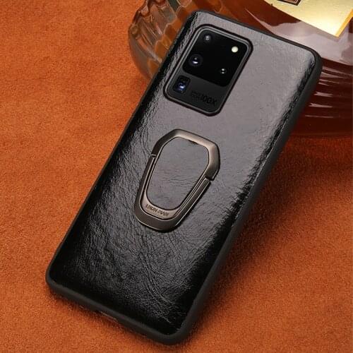 LANGSIDI Luxury phone case with ring For samsung S20 S20+ plus s20FE S10 A52 A72 s9 s8 S7 note 9 magnetic Genuine leather cover